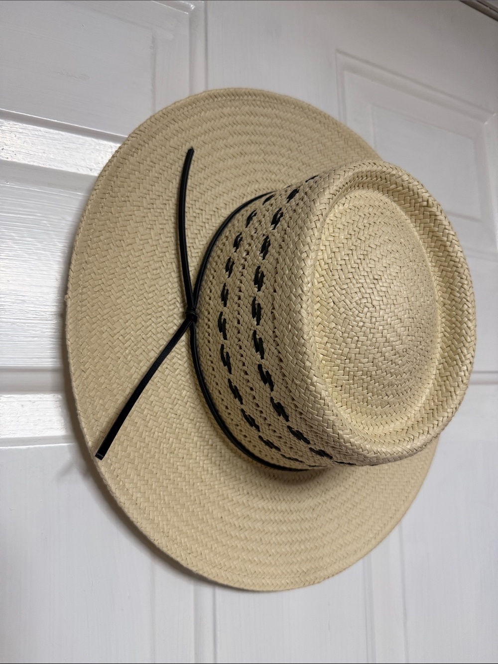 Men's Natural Straw Boater Hat with Black Trim
